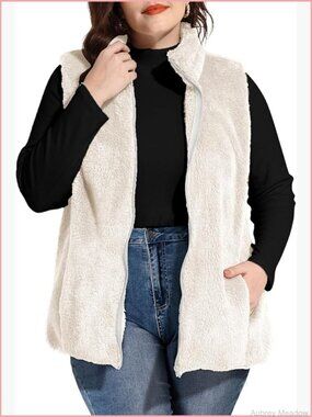 Plus Size Fleece Vest Sleeveless Sherpa Jacket with Pockets Coats Outerwear Zip